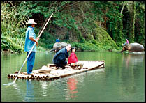 Floating through the forest on a bamboo raft